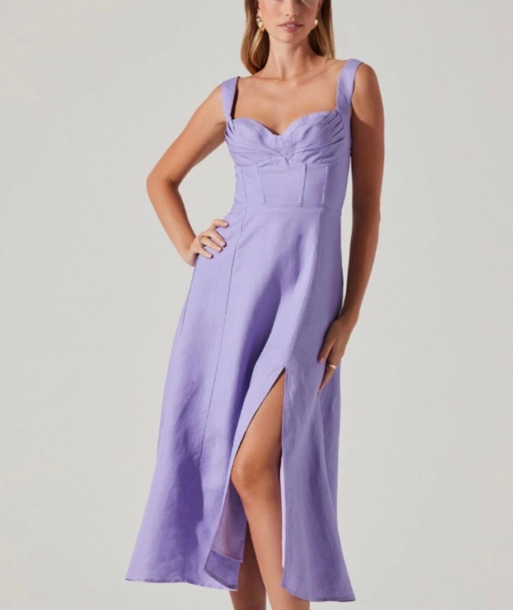 ASTR The Label Dress SZ Small NEW Estella Purple Linen Blend Midi Corset NWOT